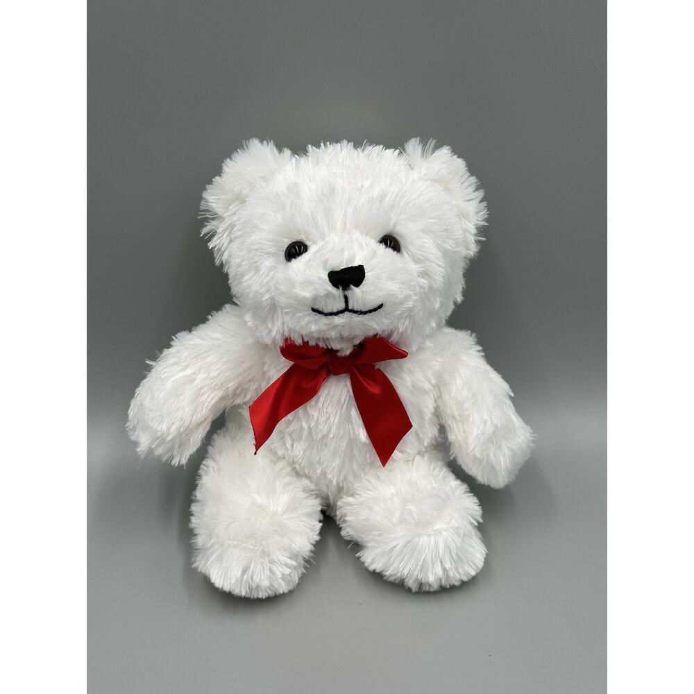Napco White Teddy Bear Plush W/ Red Ribbon Bow Tie 8” Stuffed Animal
